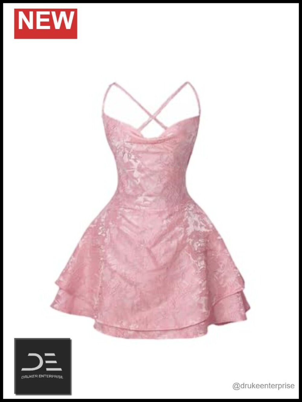 Floral Jacquard Cowl Neck Backless Layered Mini Dress